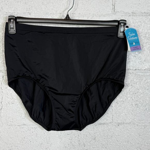 Swim Solutions Plus Size Mid-Rise Tummy-Control Swim Bottoms - Black 20W - Picture 1 of 5